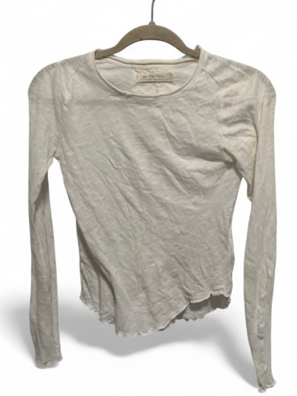 We The Free Be My Baby Cream Long Sleeve Lettuce-Edge Top